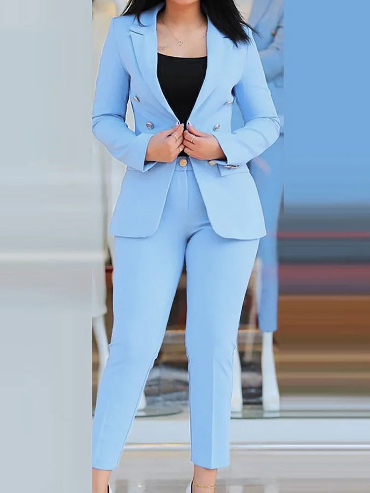 Women Two Pieces Pant Suits, Spring Autumn Loungewear Solid Fashion Matching Sets, Cardigan Top Pencil Pants Ladies Outfit