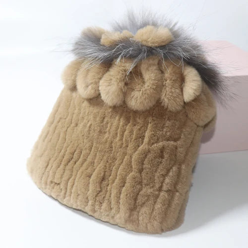 Hot Sale Russia Winter Quality Real Fur Hat Natural Warm Rex Rabbit Fur Cap Lady Warm Knitted 100% Genuine Rex Rabbit Fur Hats