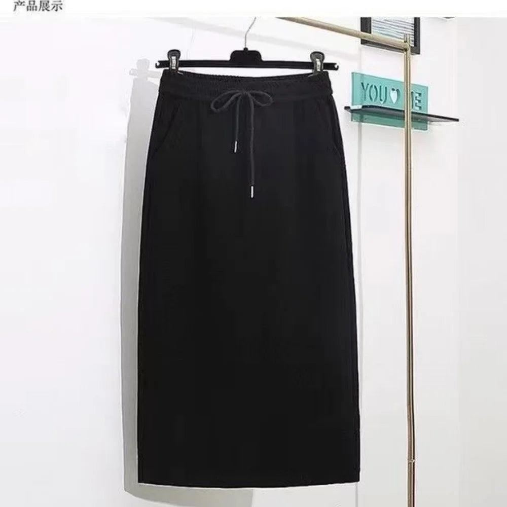 Satin Skirts for Women Korean Style Champagne Office High Waist A-line Skort Fashion Elegant Solid Long Pencil Skirt Silk Like