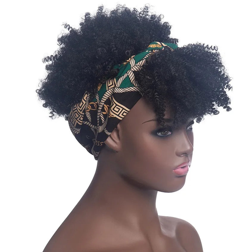 Headband Wigs for Women Synthetic Hair Kinky Curly Wigs With Scarf Natural Short Afro Wig for Black Woman False Hair Woman Wigs