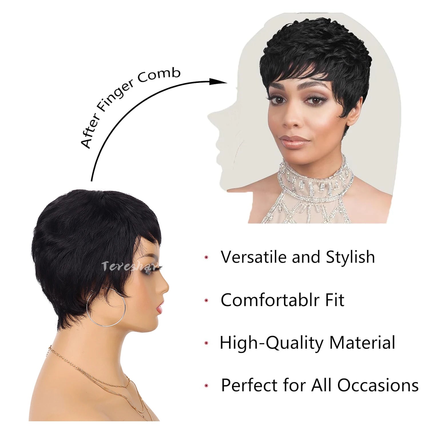 Synthetic Short Pixie Cut Wigs for Black Women Pixie Cut Wavy Wigs Layered Wigs Short Cut Natural Wavy Wigs for Daily Party Use