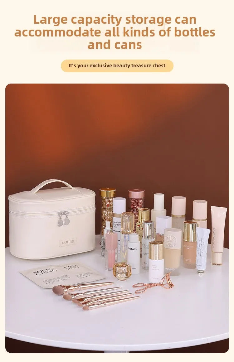 Makeup Bag for Women Large Capacity Travel Cosmetic Organizer with Brush Holder Waterproof Toiletry Pouch Portable Makeup Case