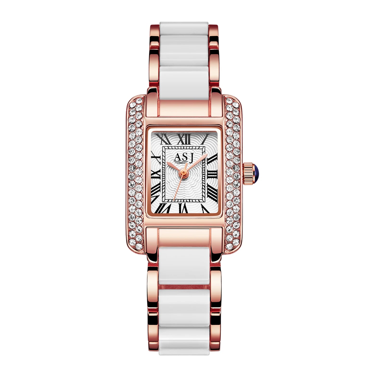 LANCARDO Imitated Ceramic Rectangular Women's Watch Waterproof Easy-to-Read Digital Quartz Splicing White Rose Gold Women Watch