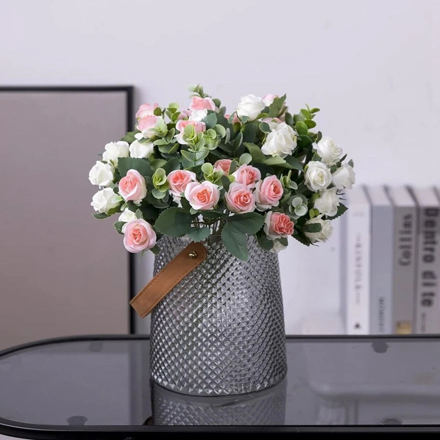 Artificial Flowers Vases Home Decor Outdoor Garden Festival Eucalyptus Leaves Fake Plants Wedding Party Silk Roses Bouquet Cheap