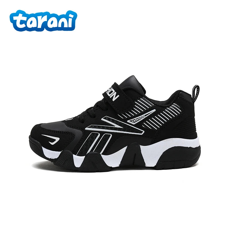 Kids Platform Sneakers Anti-Slip Chunky Sole Casual Shoes for Boys Girls 3-12 Years Cushioned Insole School Black Walking Shoes