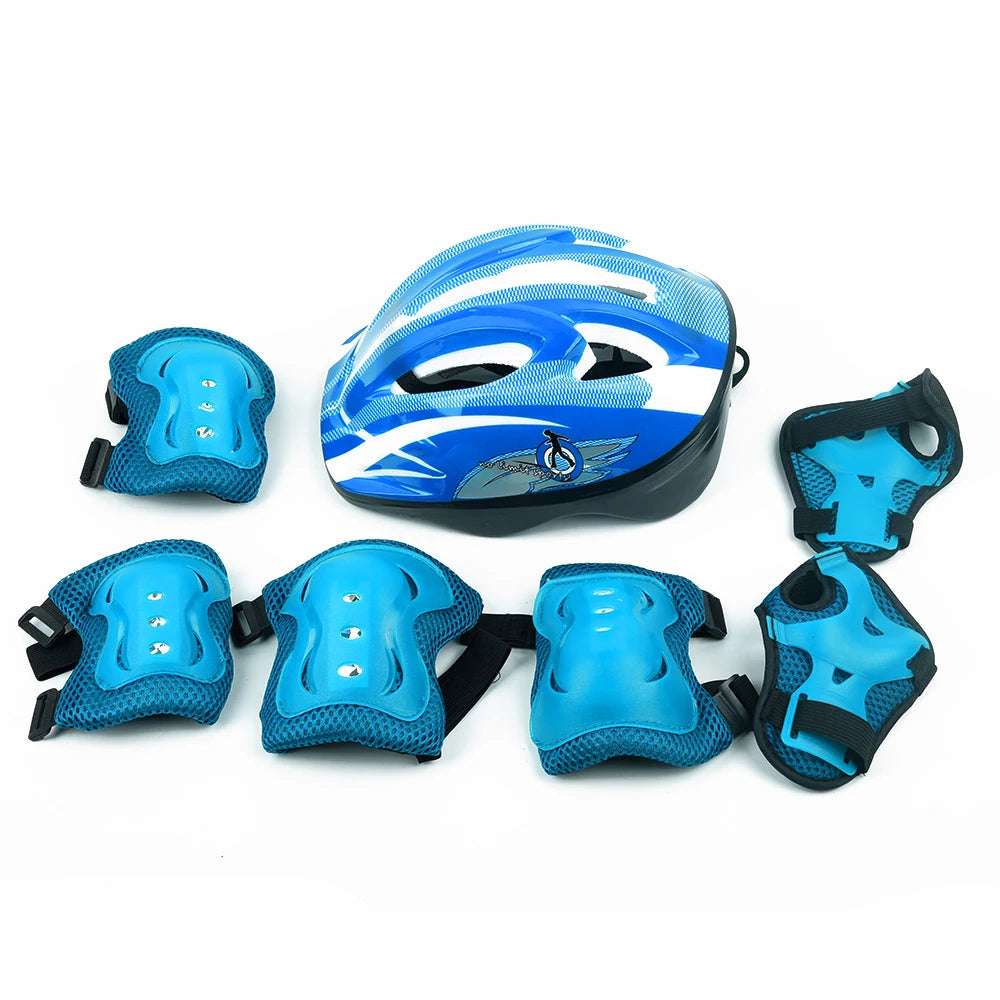 7Pcs/Set Kids Roller Skating Bicycle Helmet Knee Wrist Guard Elbow Pad Set for Children Cycling Sports Protective Guard Gear Set