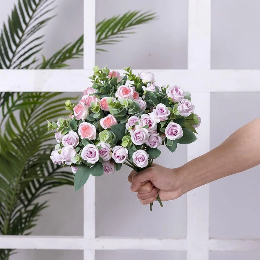 Artificial Flowers Vases Home Decor Outdoor Garden Festival Eucalyptus Leaves Fake Plants Wedding Party Silk Roses Bouquet Cheap