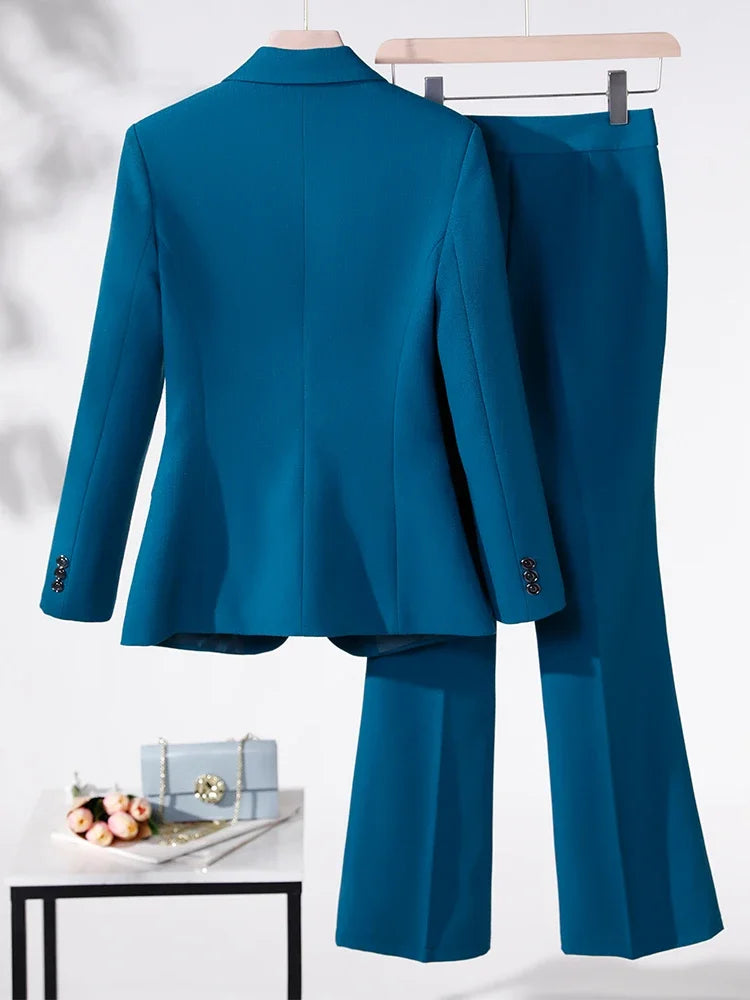 Business Work Wear 2 Piece Set Purple Blue Red Black Long Sleeve Blazer And Trouser Women Pant Suit Formal