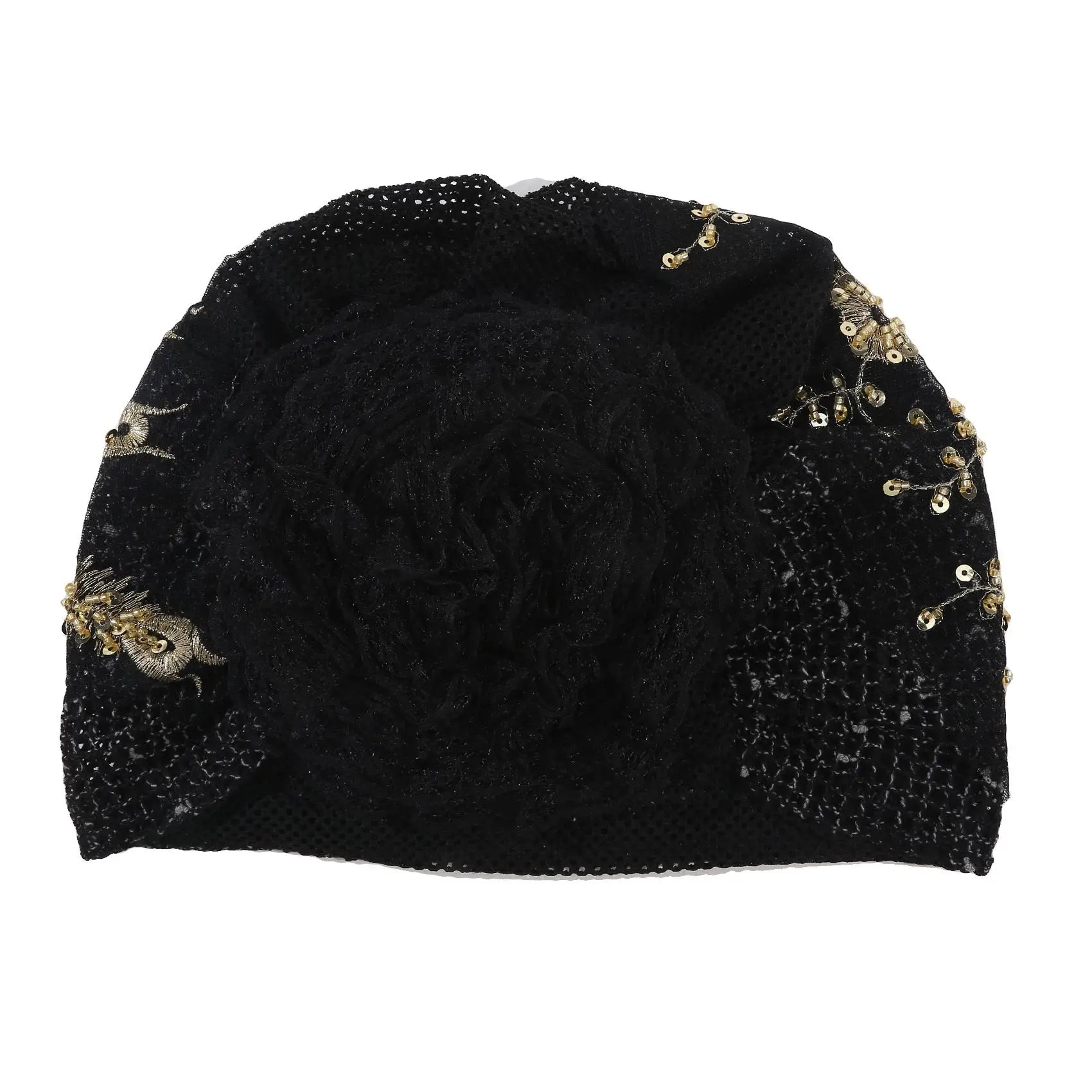 Luxury Embroidery Beading Pleated Turban Cap for Women African Female Wrap Head Bonnet Muslim Turban Hat Lady Head Wraps