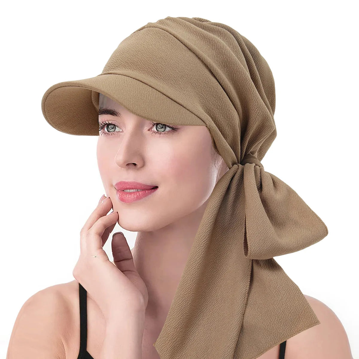 Fashion Print Women Hijab Caps Wrap Hair with Brim Turban Bonnet Breathable Comfortable Ladies Headscarf Hat Hide Hair
