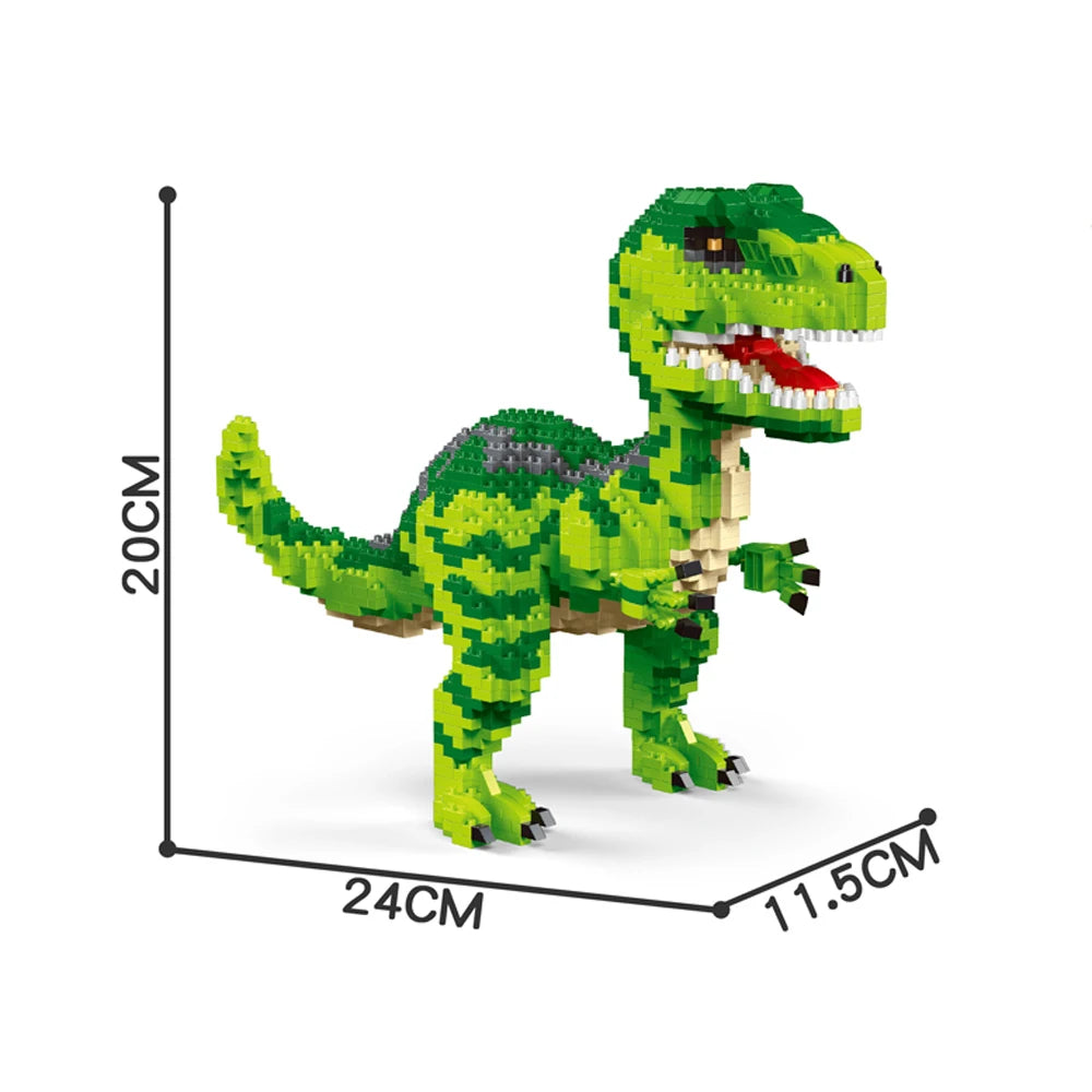 Dinosaur Building Blocks Toys Set: Green Velociraptor and Tyrannosaurus, Embark on Prehistoric Adventures: Perfect Gift