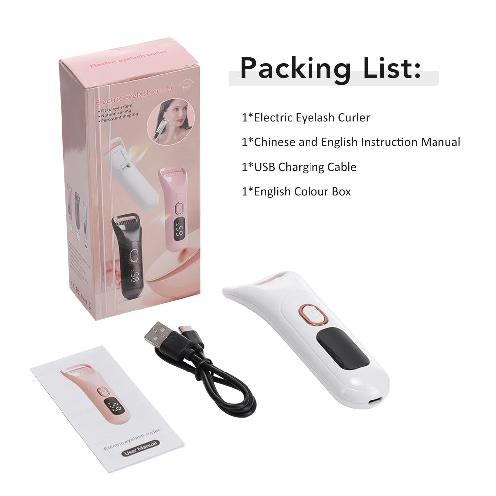 Electric Heated Eyelash Curler Rechargeable Digital Display 3 Heat Eyelash Curling Machine Long-Lasting Naturally Makeup Tool