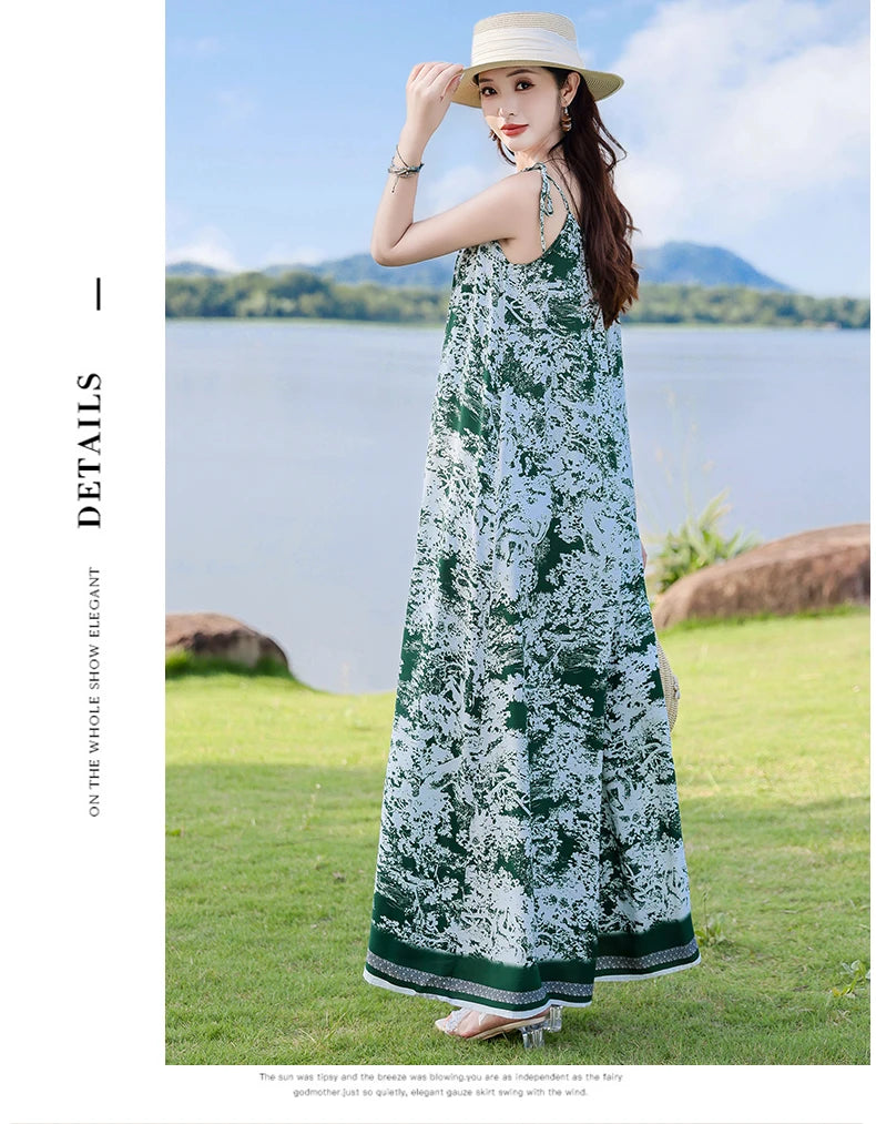 New Fashion Hot Summer Dresses For Women  Casual Flower Print Floral Sleeveless Dress Vintage Dress Loose Women Clothing