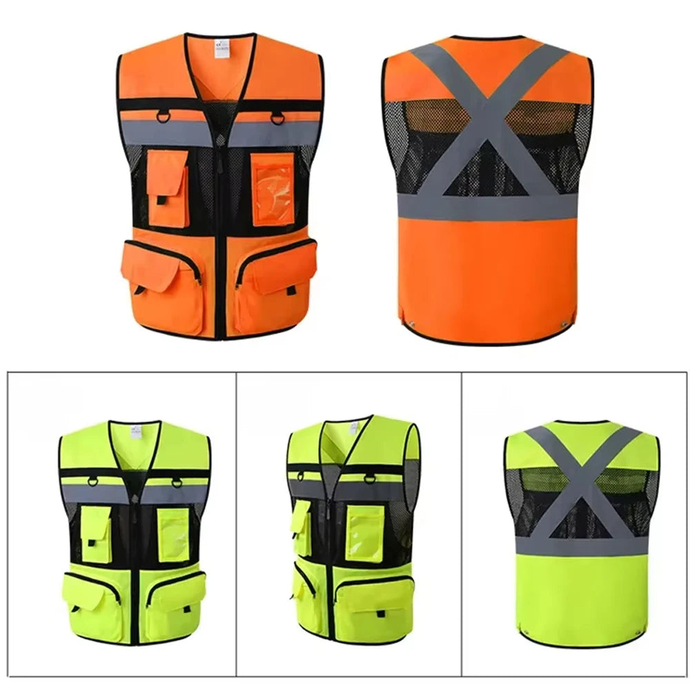 Workwear Safety Vest High Visibility Construction Building Work Waistcoats with Multi Functional Pockets Hi Vis Vests