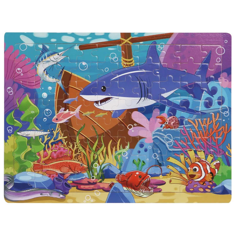 80 Pieces Wooden Jigsaw Puzzle Kids Cartoon Animal Vehicle Puzzles Montessori Learning Educational Toys for Children