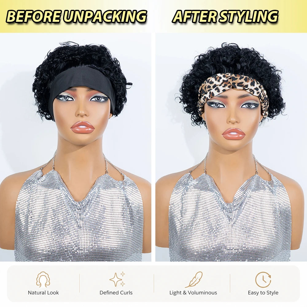 Leopard Headband Afro Curly Wig