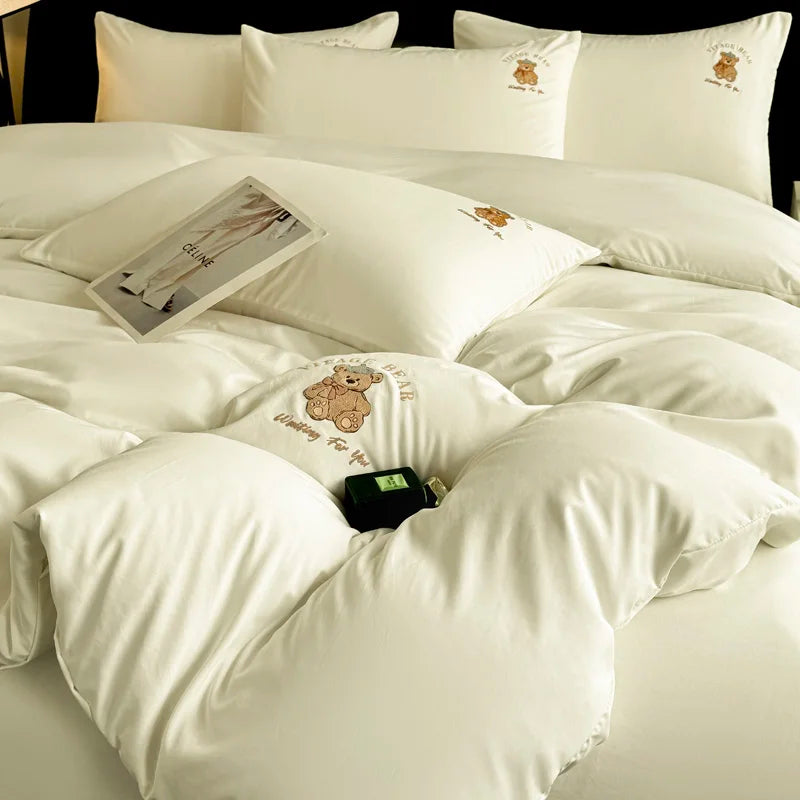 Summer spring Bedding set Washed Silk Duvet cover Comforter 4pcs Bedding for Winter Bed Sheet Pillowcases Home Textiles