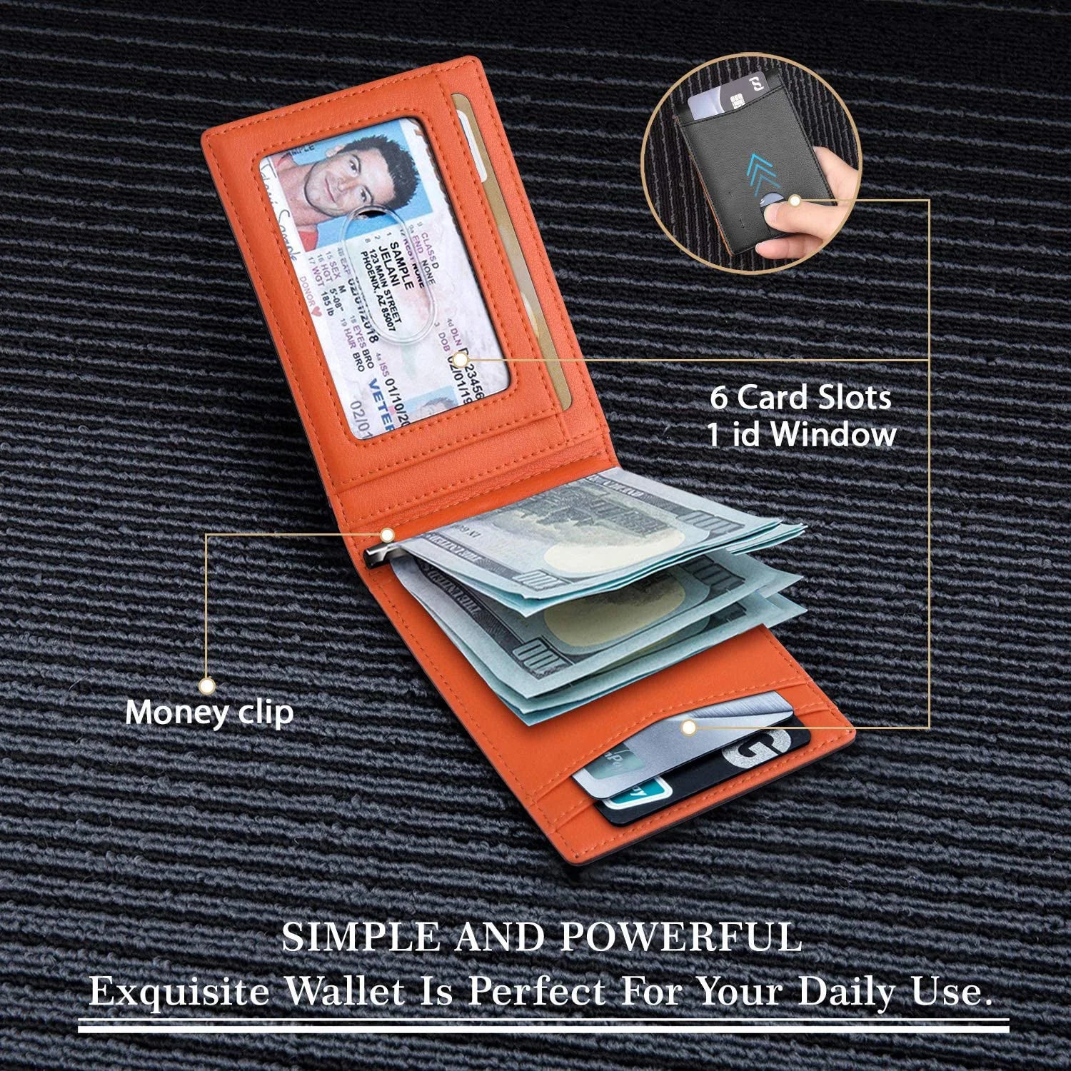 Carteras Delgadas para Hombre - Billetera de Cuero con Clip para Billetes para Hombre - Cartera Bifold RFID para Bolsillo Delantero - Tarjetero Minimalista