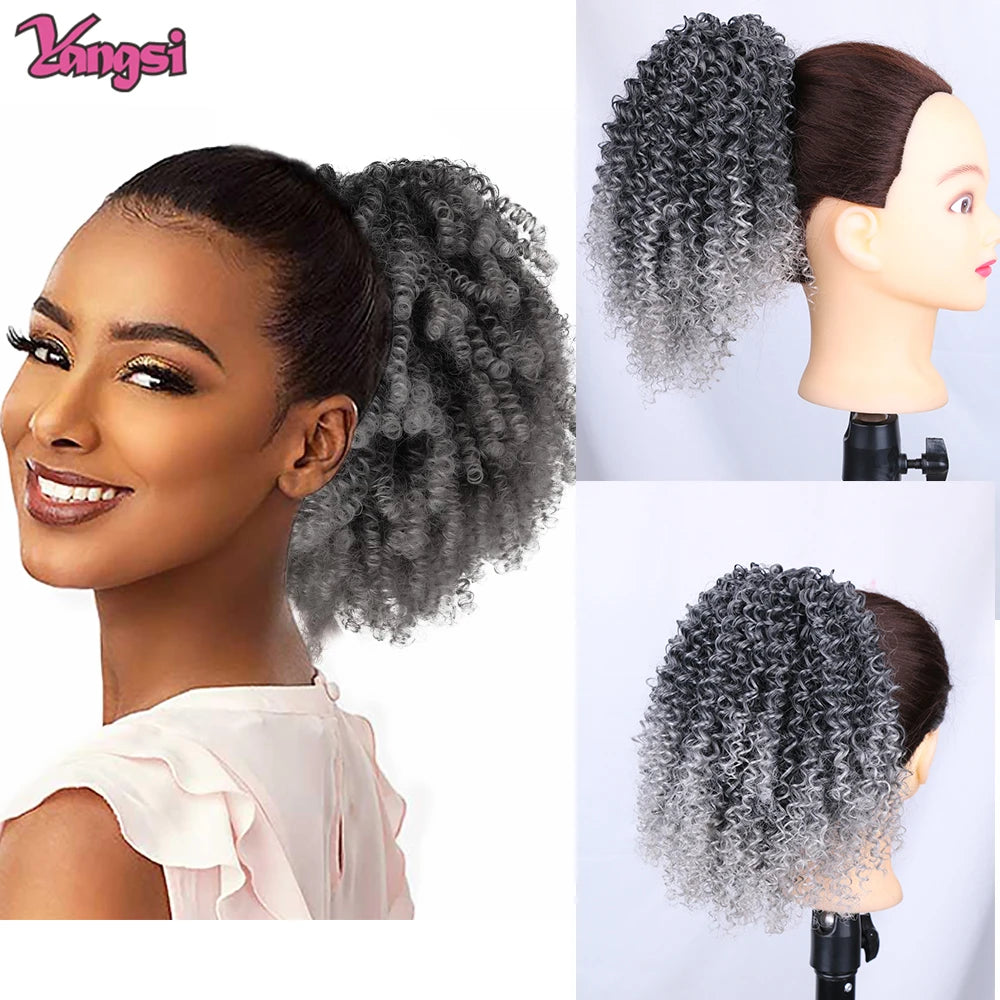 Afro Curly Ponytail for Black Women Drawstring Ponytail Kinky Synthetic hair Extension Ombre Bug Color Clip in For Party