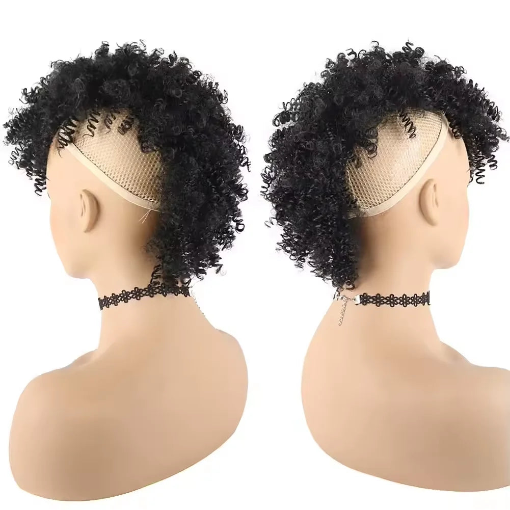 Queue de cheval synthétique Tereshar Afro High Puff avec frange courte queue de cheval bouclée crépue Chignon queue de cheval Mohawk avec frange pour les femmes noires
