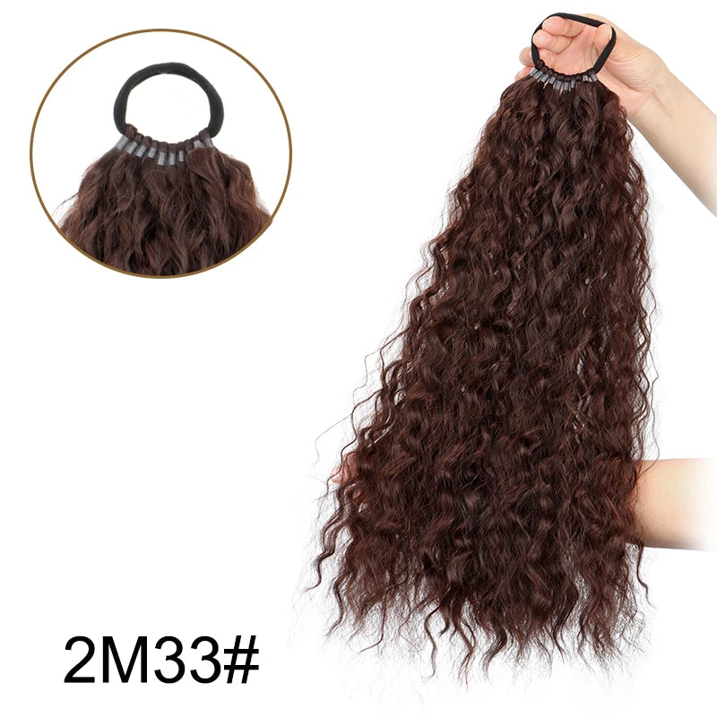18Inch Synthetic Long Kinky Curly Afro Ponytail Hair Extension Elastic Rubber Band Fluffy Hairpiece for Women Daily Use