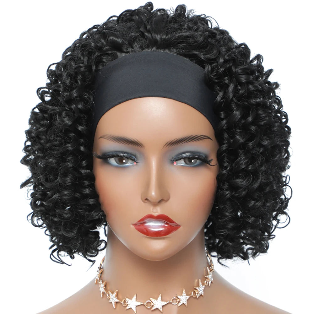 Short Deep Water Curly Headband Wigs Glueless Afro Kinky Deep Curly Wigs for Black Women 1B Black perruque femme Synthetic Wigs