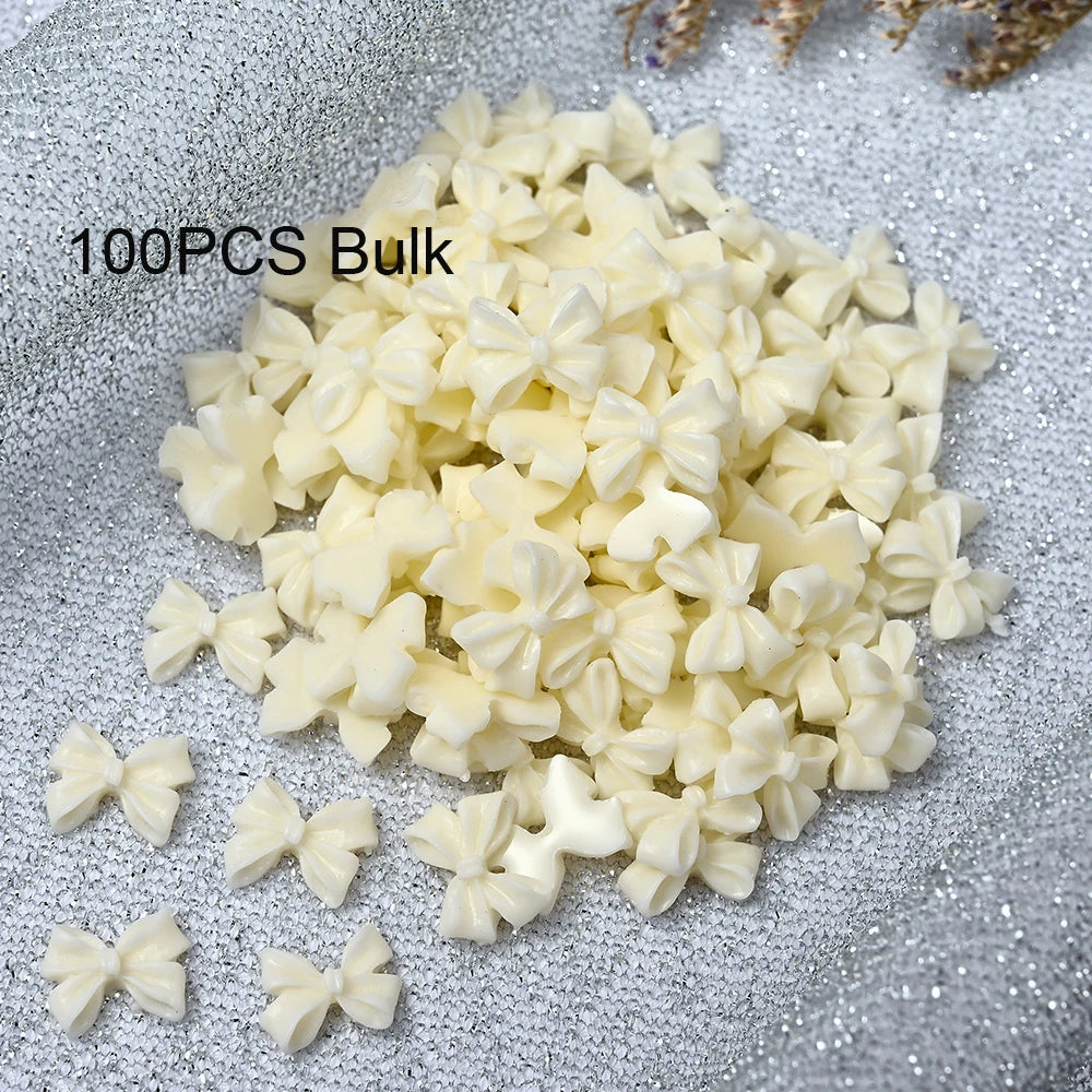50/100pcs Pink White Kawaii Bow Nail Charm 3D Resin Bowknot Flatback Nail Gems 8*10mm Nail Art rhinestones Jewelries #Bowtie