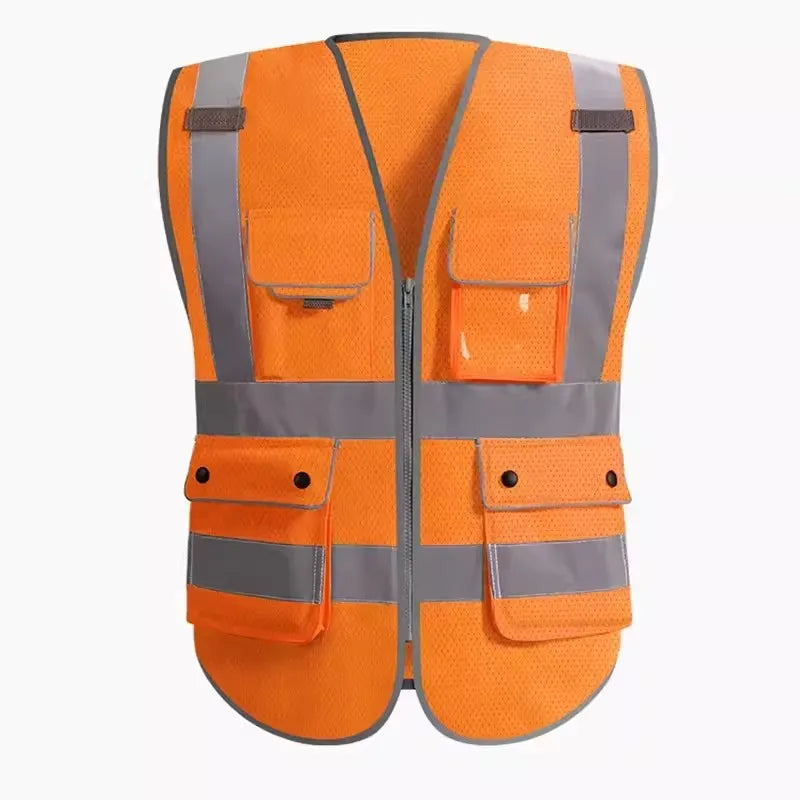 Safety Vest Construction Vest for Men Work Safety Workwear with Multiple Pockets and Zipper