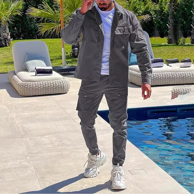 Fashion Men's Casual Sets Male Trend Streetwear Long Sleeve Jacket Coat+Leggings Pants Sport 2 Pieces New Men Clothing Suit