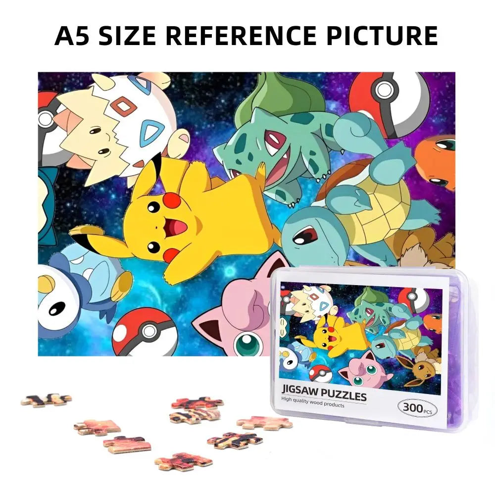 Pokemon Characters Pikachu Cartoon Wooden Puzzles for Children Jigsaw Puzzles 300 Pieces Educational Toys Gift for Kids