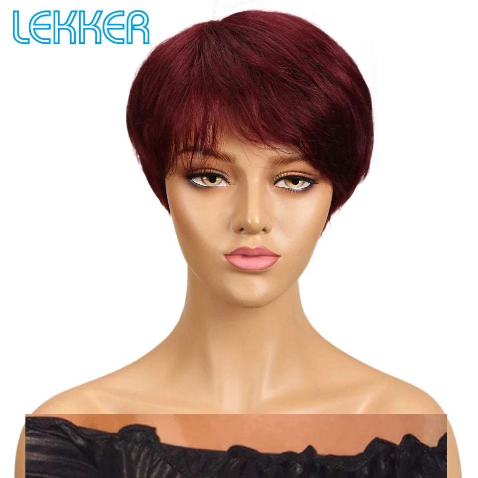 Burgundy Pixie Bob Human Hair Wig