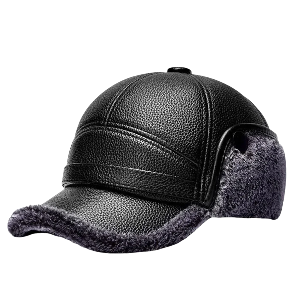 High Quality PU Leather Baseball Cap Cold Proof with Earflaps Thermal Hat Windproof Ear Protection Hat Winter