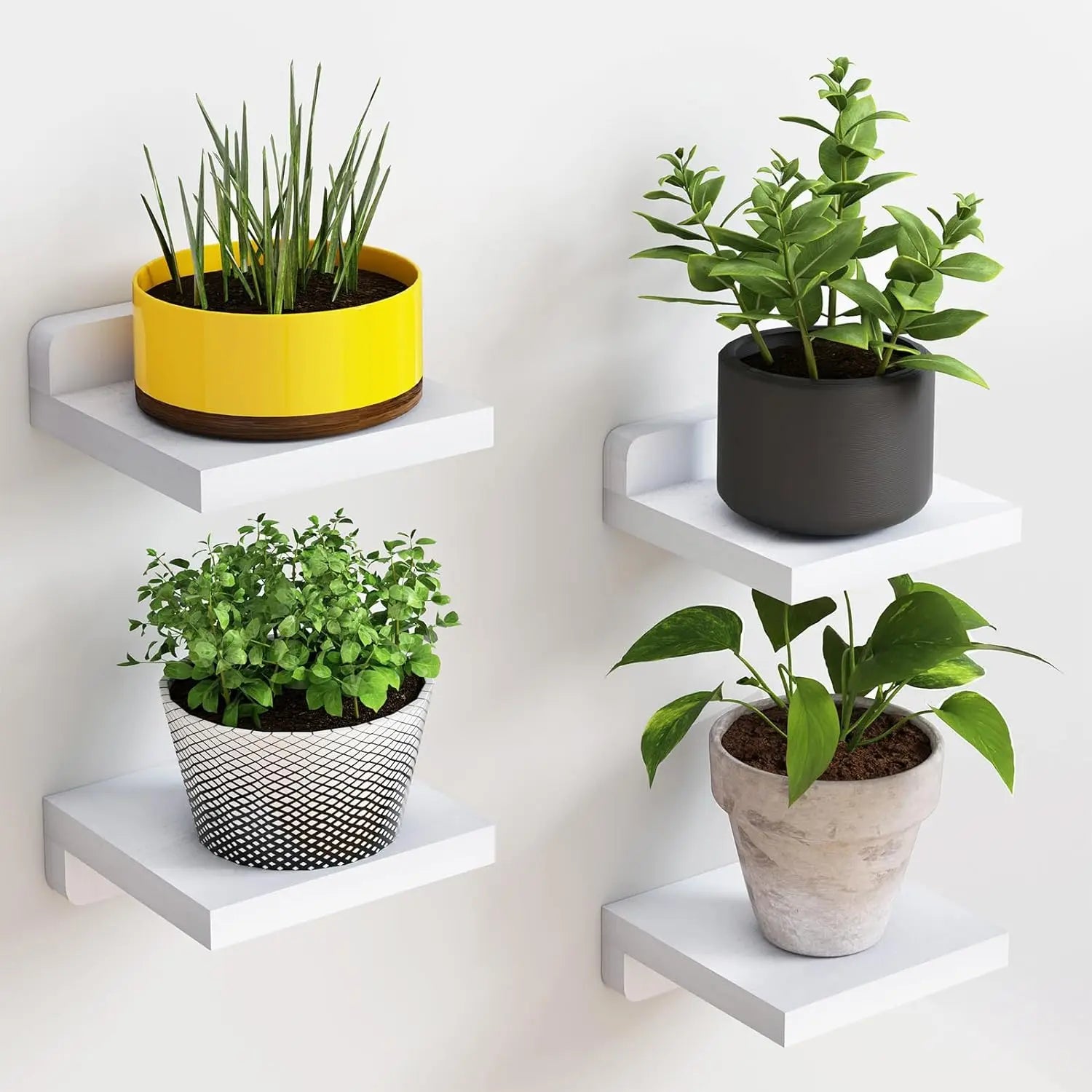 4PCS Floating Shelves For Wall Wood Shelf Display Ledges Room Decor Home Living Room Plant Flower Pot Tray Storage Garden Decora