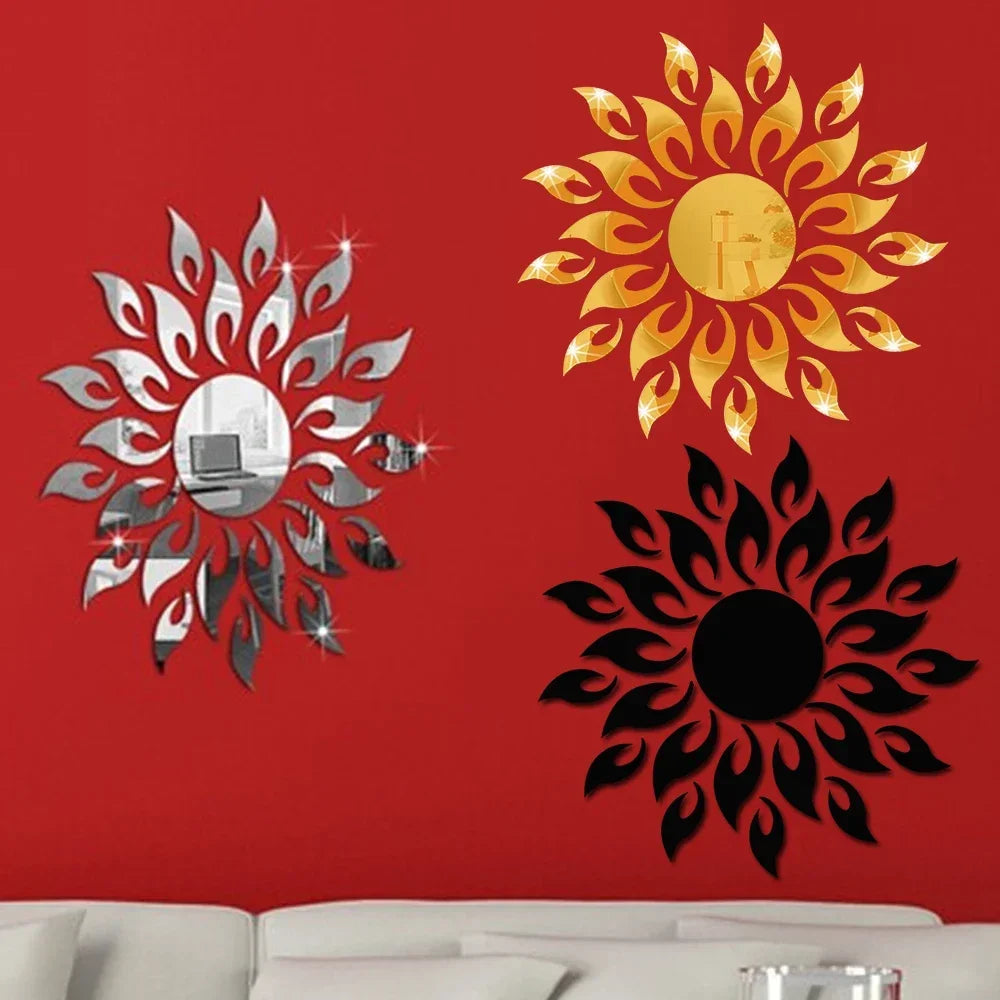 Wall Stickers for Room Decoration, Living Room and Home Decor, 1PC Reflective Sun Mirror PS Material