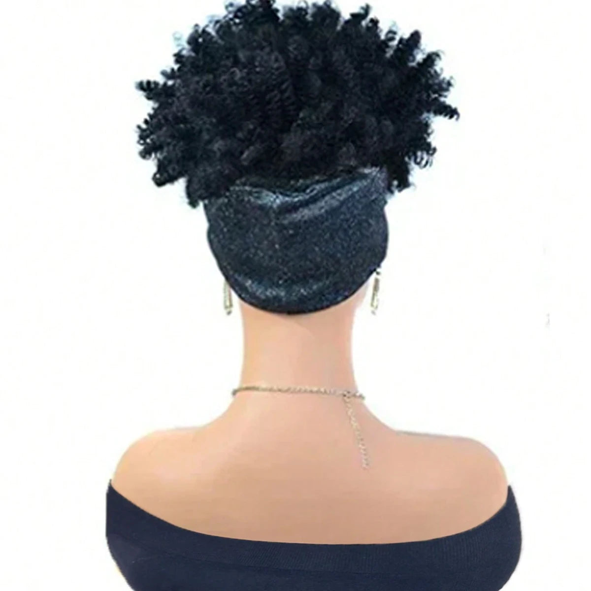 Pelucas de diadema negras para mujeres Peluca rizada afro con cabello sintético corto con diadema adjunta Pelucas con pañuelo para la cabeza