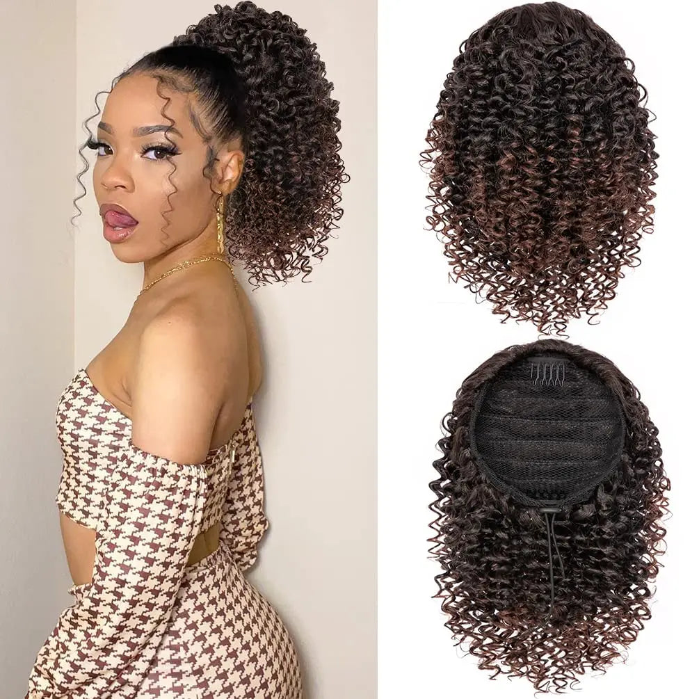 Extensions de cheveux synthétiques queue de cheval Afro Kinky Curly de 10 pouces, extensions de cheveux naturels Remy vierges noires, postiches pour femmes noires