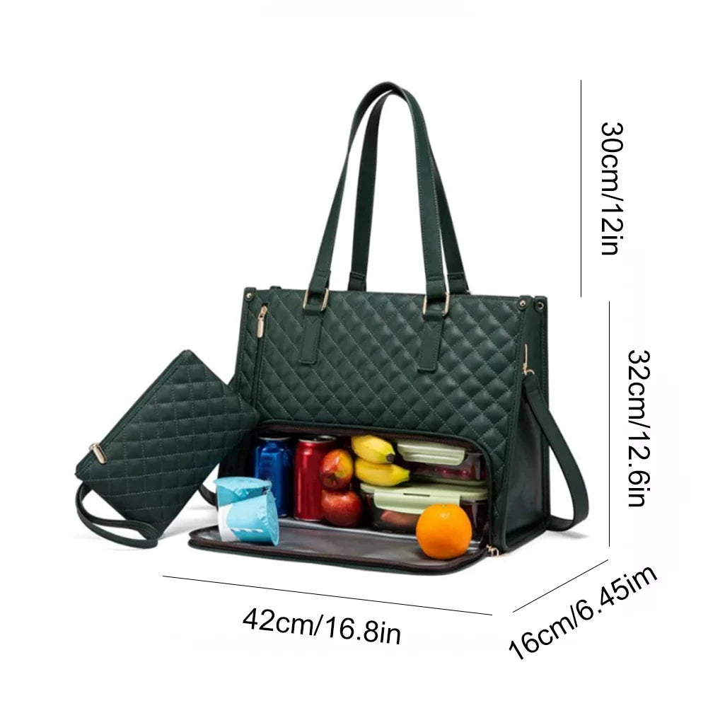 2-in-1 Lunch Tote Bag Laptop Bag with Purse Multi-Function Business Lunch Bag Lunch Box Handbag for Work Office Camping Picnic