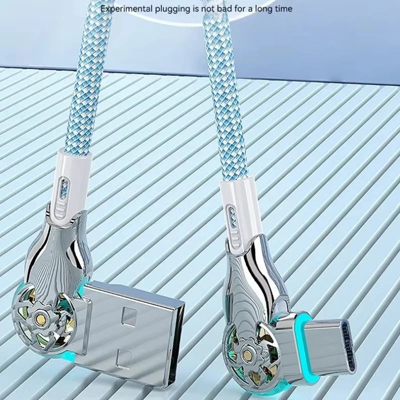 Dual 180° Rotating Fast Charging Cable Type C Micro USB Charger with Light Zinc Alloy Braided Data Cable For Android iPhone