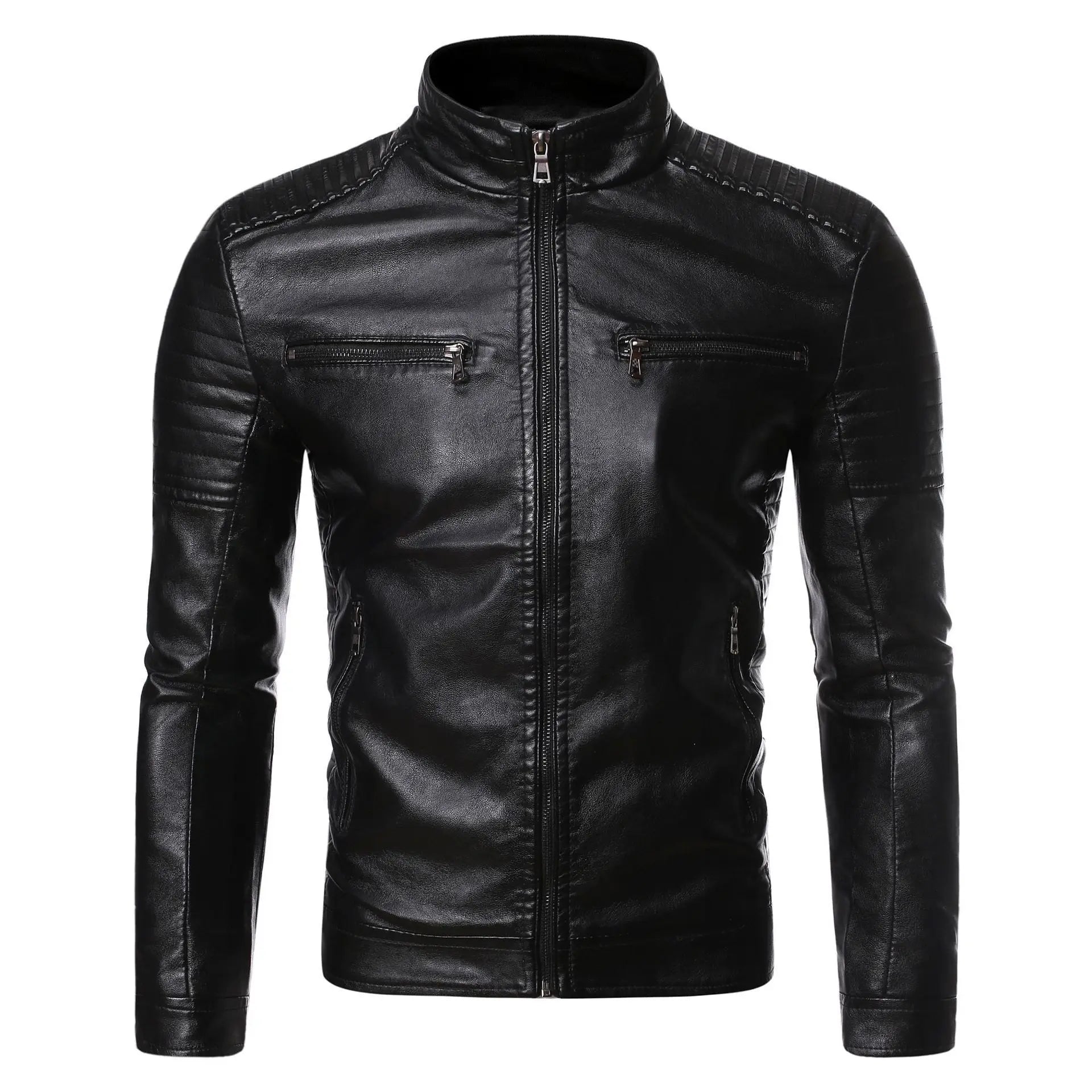 Men's Jacket Fashion Mens Vintage Leather Jackets Casual Men Faux Leather Motorcycle Jackets Biker Zipper Pockets Coats