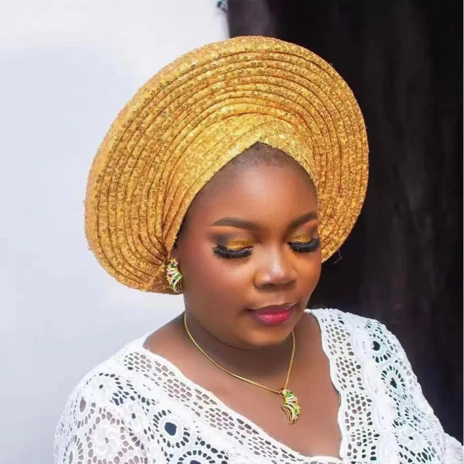 Sequin Auto Gele Headtie – Sparkle with African Royal Elegance