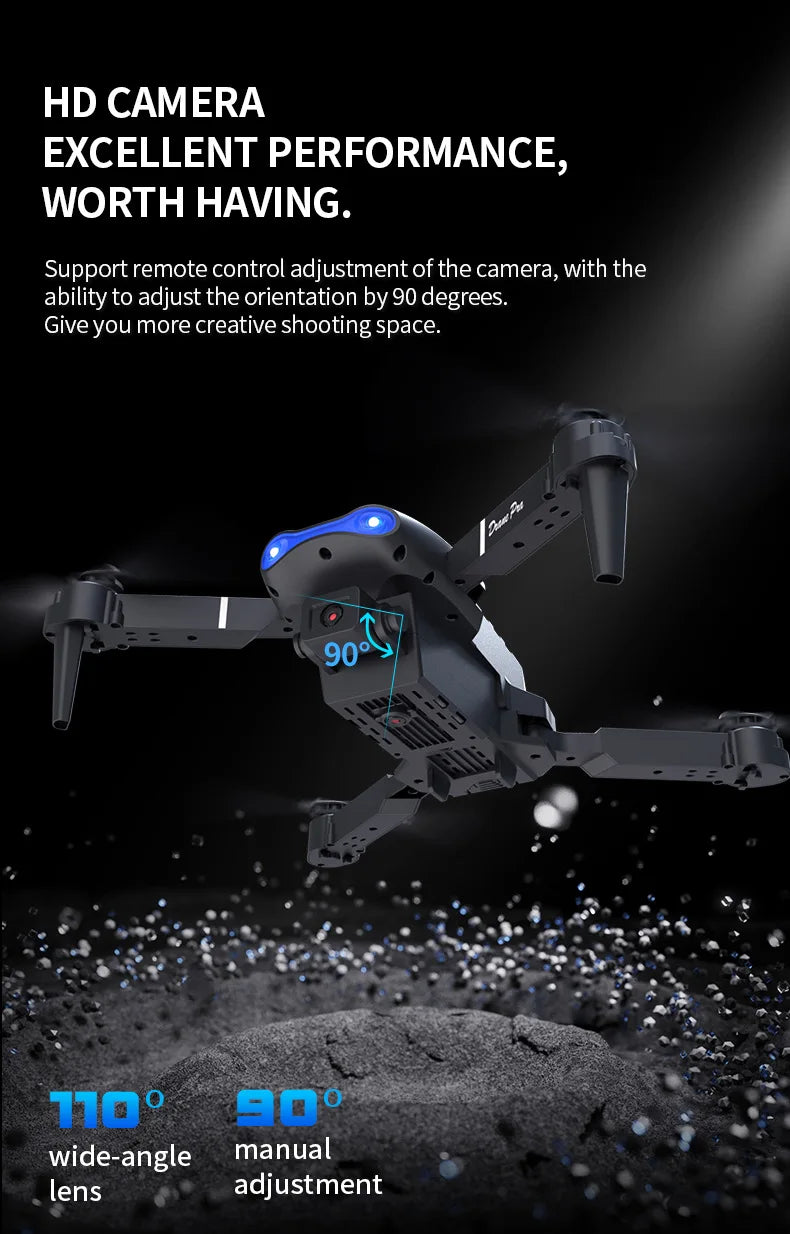 E99 PRO Drone Skjermkontroll Luftdrone Høydefinisjon Dobbeltkamera Fjernstyrt Fly, Sammenleggbar Quadcopter Barnegave