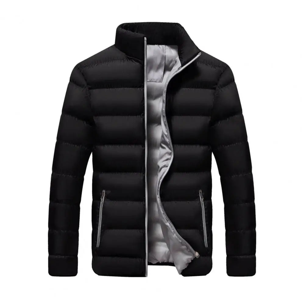 Stand Collar Men Jacket Stylish Men's Cotton Jacket Warm Winter Coat with Stand Collar Zipper Pocket Casual Loose Fit for Autumn