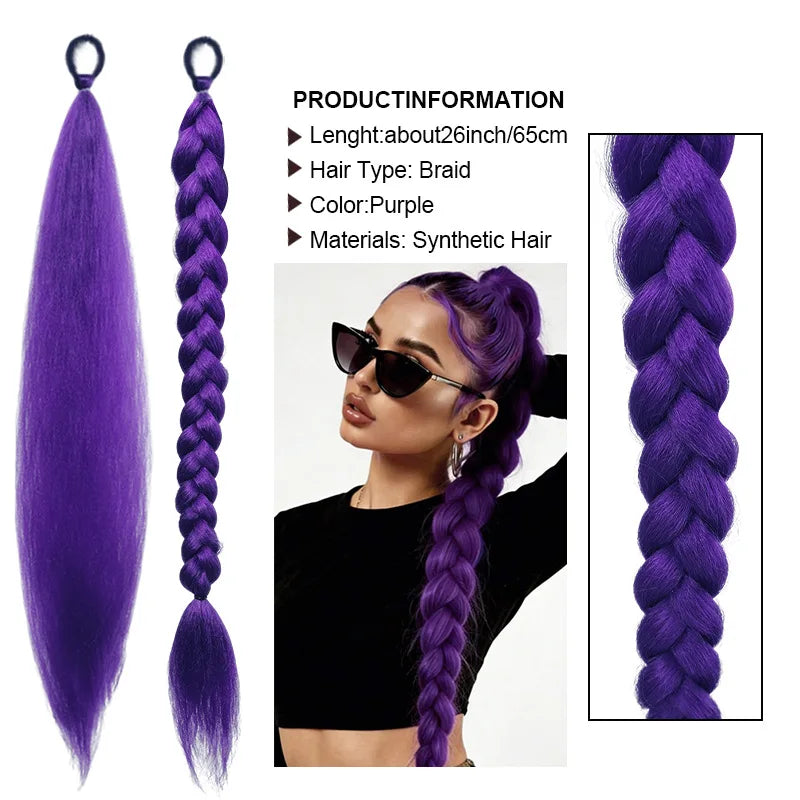 2PCS Synthetic pair of female rubber band boxing color synthetic braided ponytail wig long straight hair heat-resistant ponytail