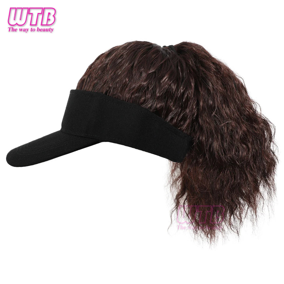 Se busca: Gorra de béisbol con peluca y coleta, gorra de béisbol con peluca de pelo rizado y esponjoso para mujer.