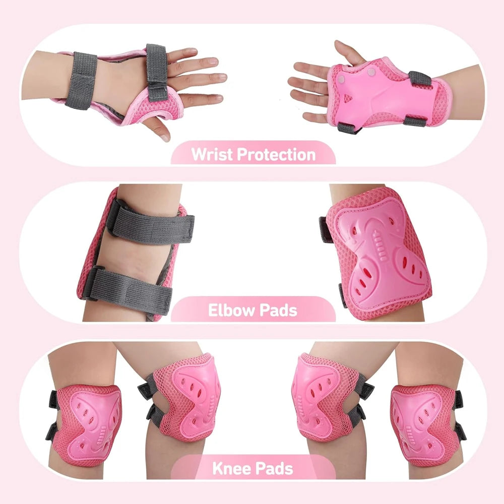 Juego de equipo de protección 6 en 1 para niños, rodilleras para niños de 3 a 10 años, rodilleras y coderas para niños pequeños con protectores de muñeca para patinar y andar en bicicleta