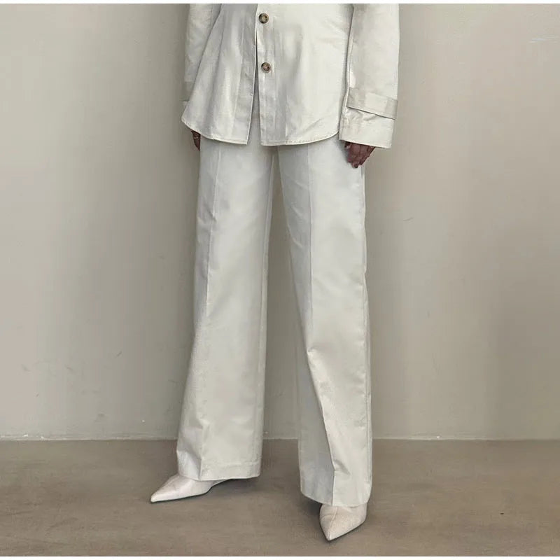 Chic Single Breasted Pants Sets Women Lapel Full Sleeve  Slim Waist Tops Straight Pants  Autumn Lady Street Commute Suits