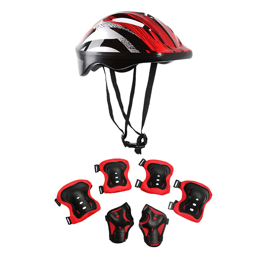 7Pcs/Set Kids Roller Skating Bicycle Helmet Knee Wrist Guard Elbow Pad Set for Children Cycling Sports Protective Guard Gear Set