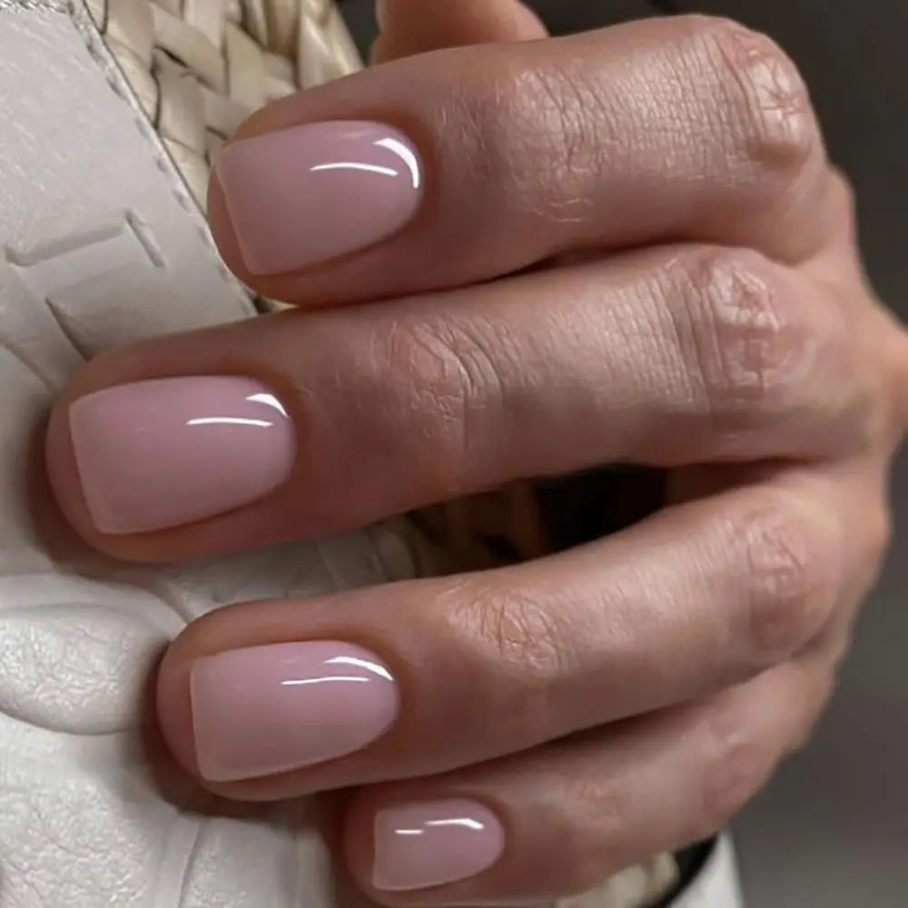 24pcs Square False Nails French Glossy Nude Pink Fake Nails Full Cover Press on Nails Tips DIY Nail Art Faux Fingernails