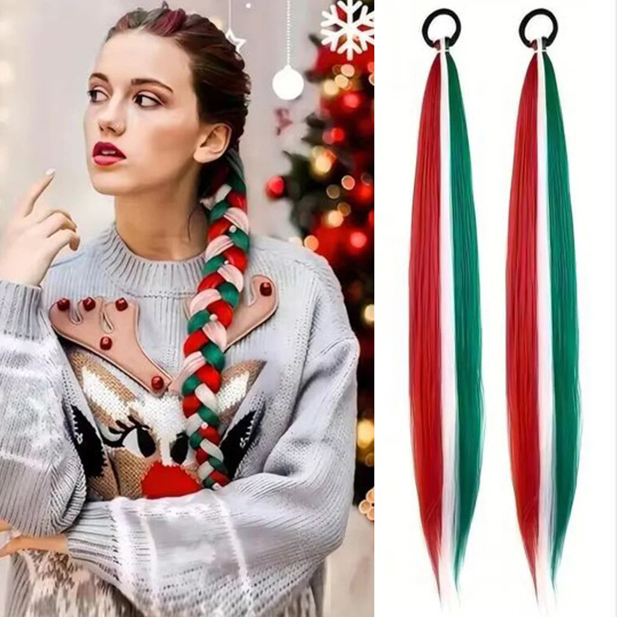 2PCS Synthetic pair of female rubber band boxing color synthetic braided ponytail wig long straight hair heat-resistant ponytail