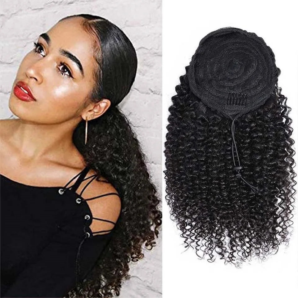 Queue de cheval frisée afro crépue de 24 à 26 pouces de long, 100 grammes, avec cordon de serrage, extensions de cheveux humains pour femmes noires
